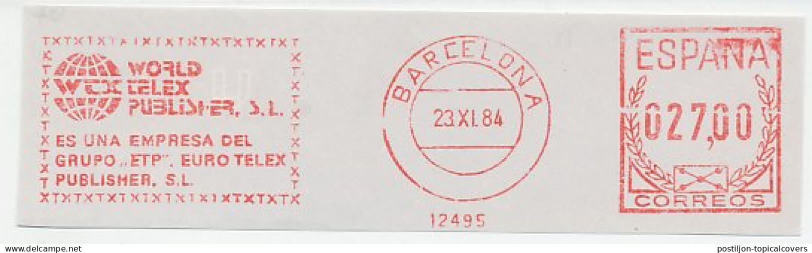 Meter Cut Spain 1984 Telex - World Publisher - Télécom
