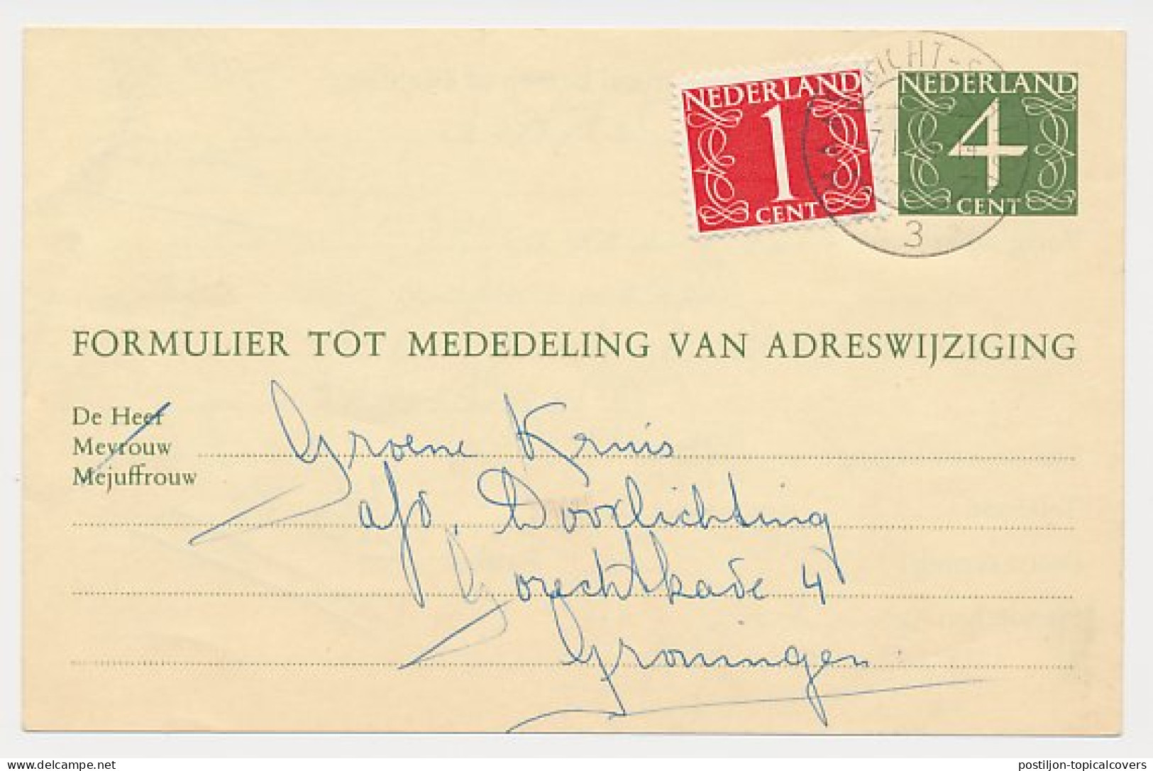 Verhuiskaart G. 26 Maastricht - Groningen 1964 - Postwaardestukken
