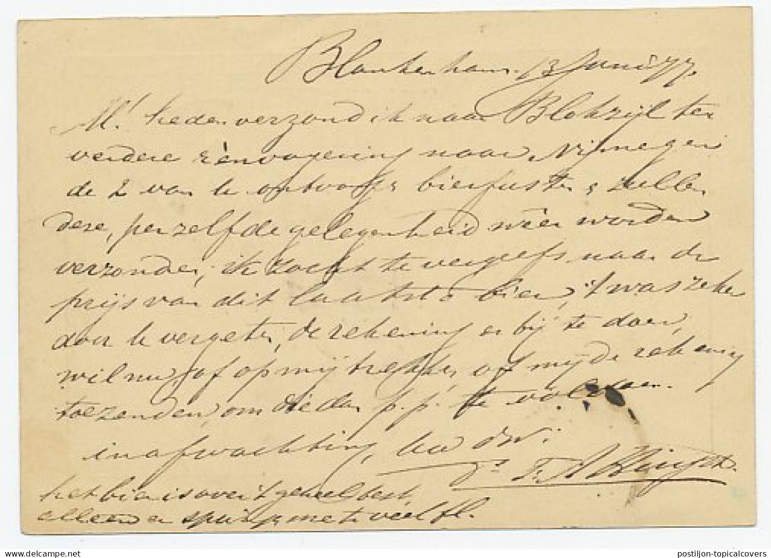 Naamstempel Blankenham 1877 - Lettres & Documents