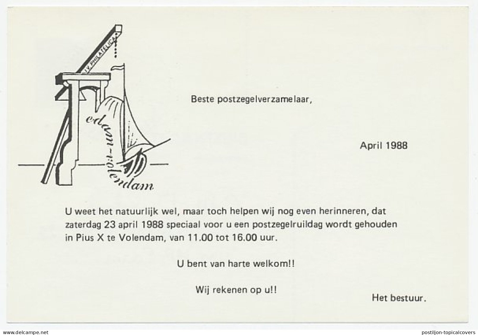 Briefkaart G. 364 Particulier Bedrukt Volendam 1988 - Postwaardestukken