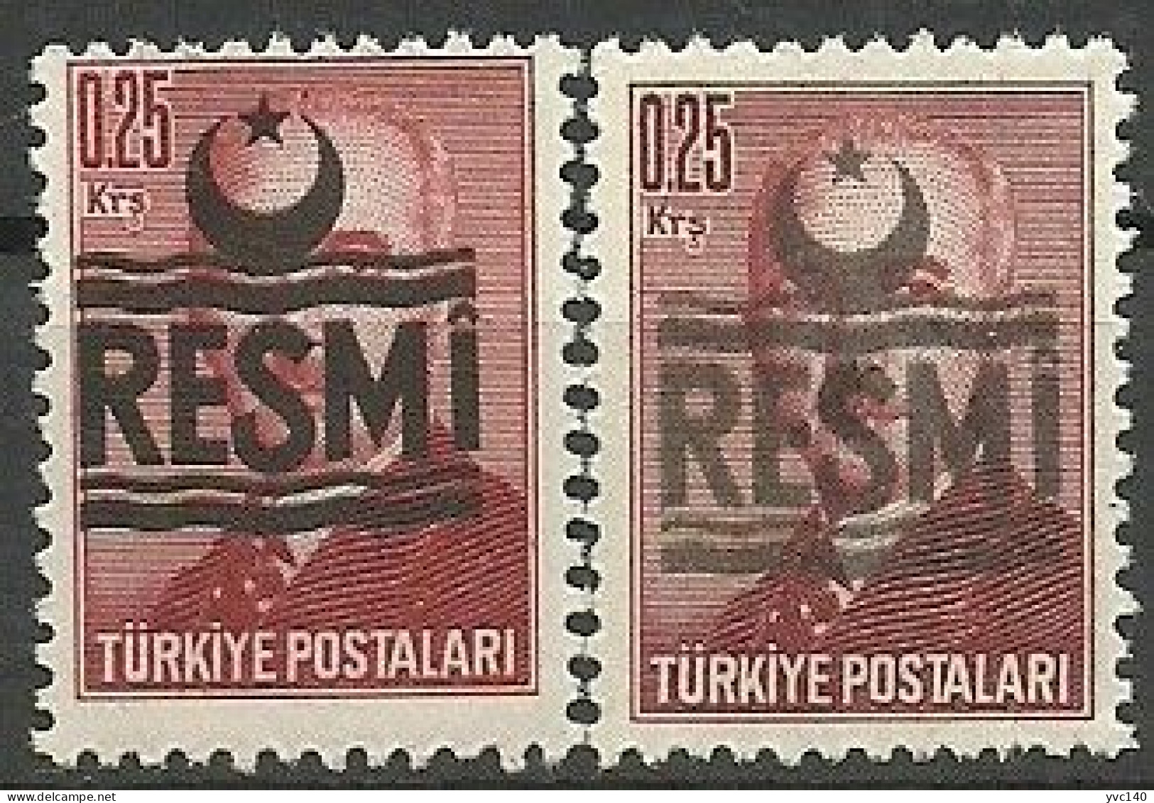 Turkey; 1955 Official Stamp 0.25 K. "Color Tone Variety" MNH** - Official Stamps