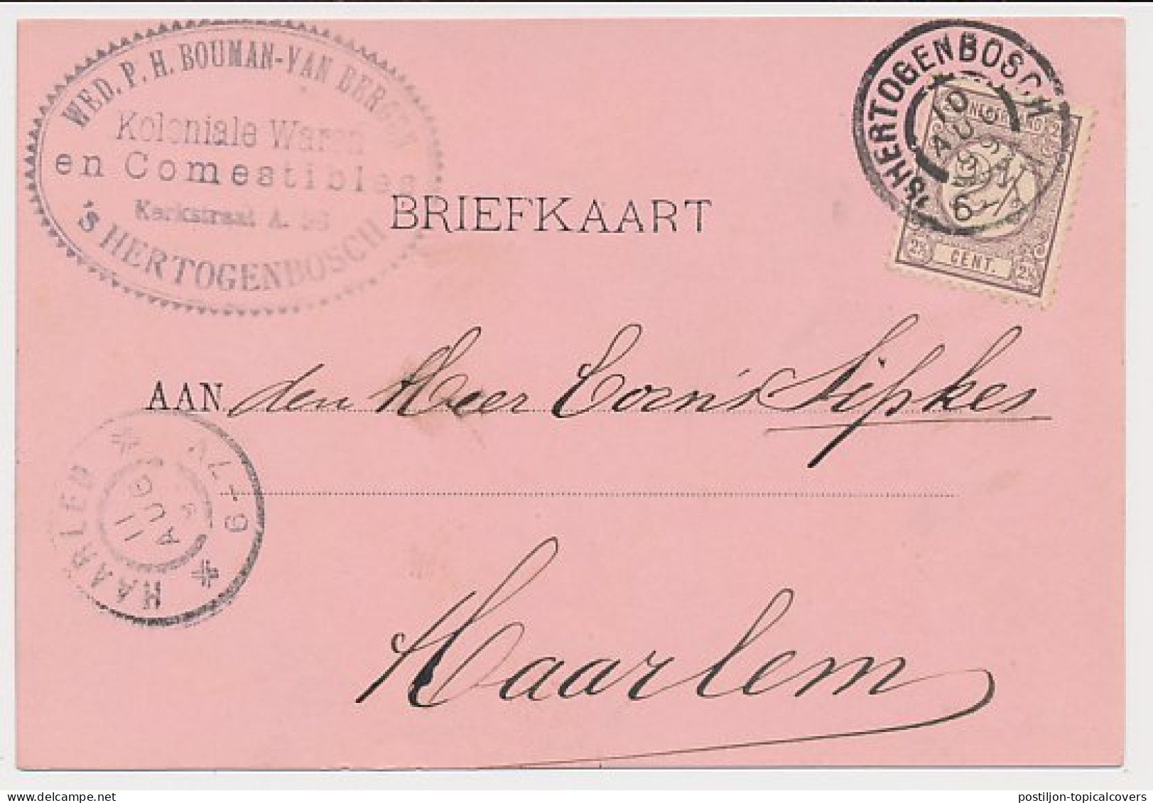 Firma Briefkaart S Hertogenbosch 1899 - Koloniale Waren  - Non Classés
