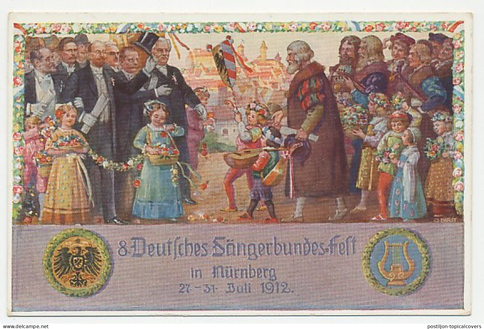Postal Stationery Bayern 1912 Vocalist Fest Nurnberg - Lute - String Instrument - Musica