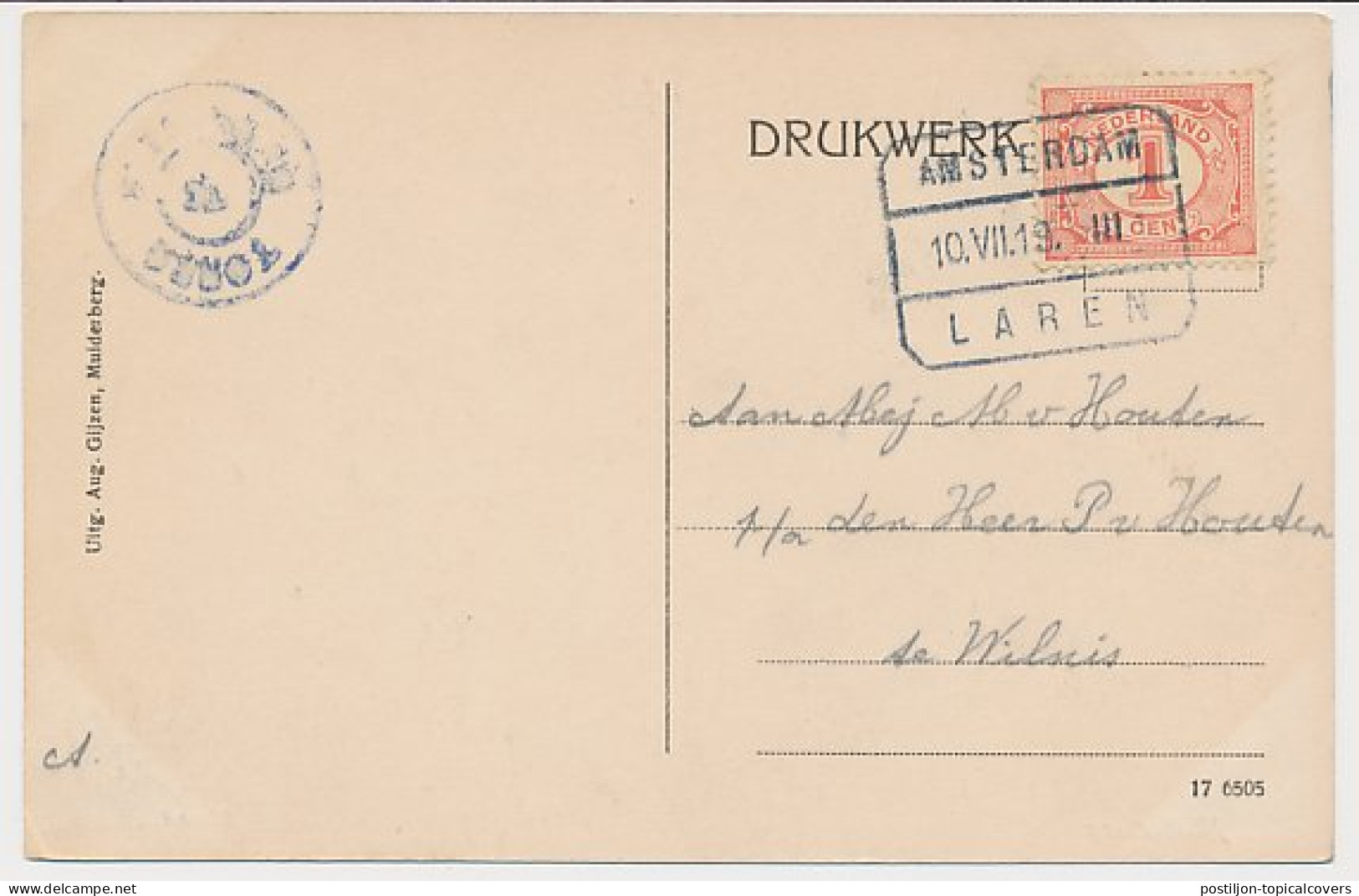 Treinblokstempel : Amsterdam - Laren III 1919 ( Muiderberg ) - Non Classés