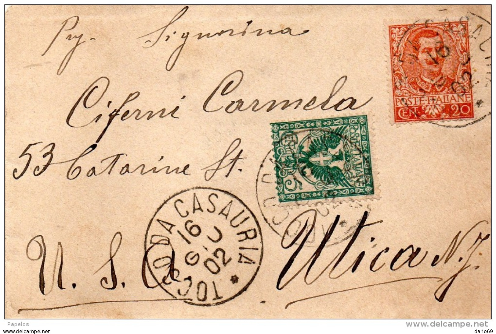 1902  LETTERA CON ANNULLO TOCCO DA CASAURIA PESCARA - Marcophilie