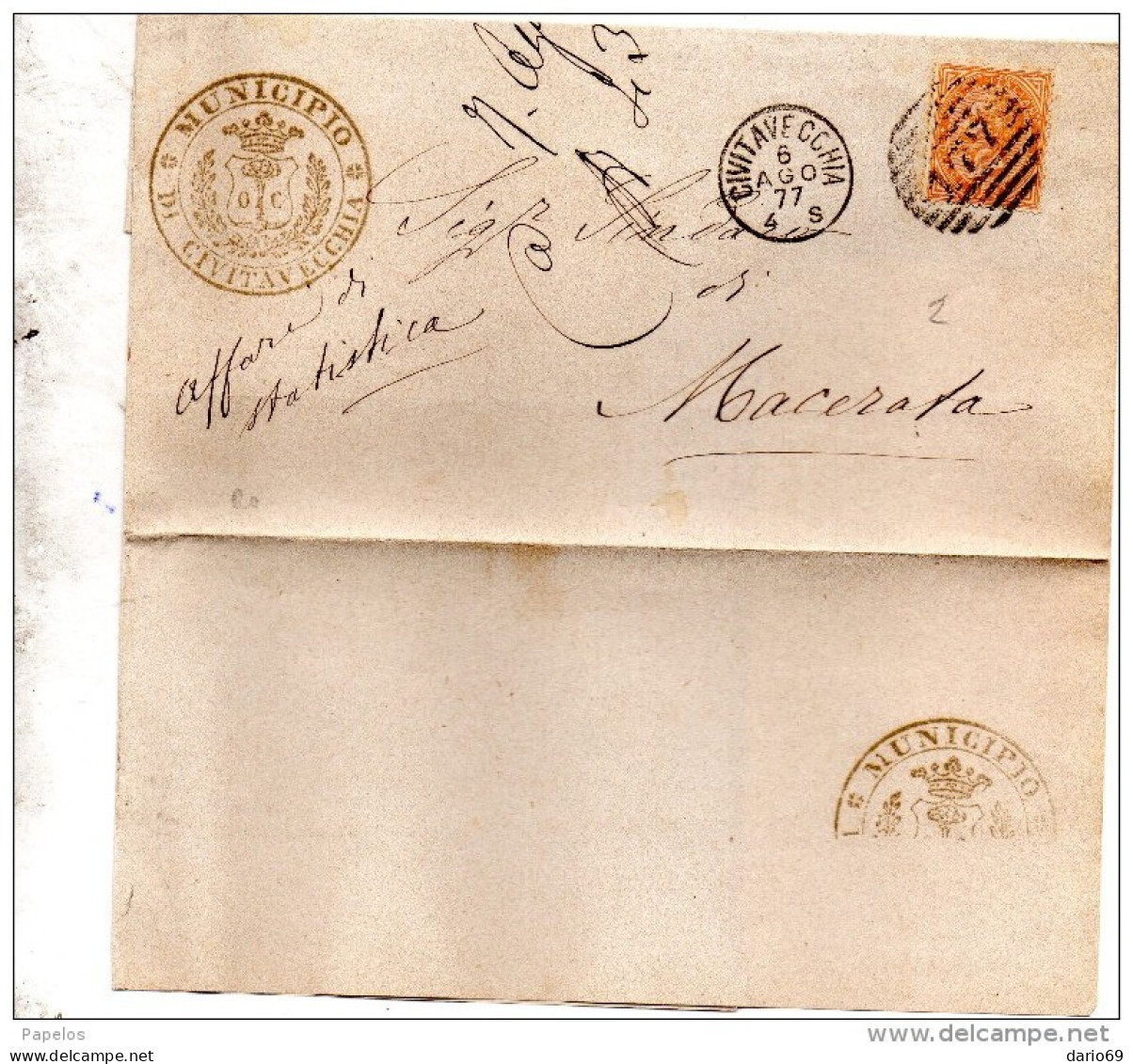 1877  LETTERA CON ANNULLO NUMERALE CIVITAVECCHIA - Poststempel