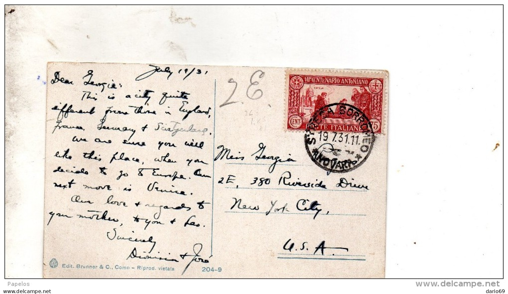 1931 CARTOLINA CON ANNULLO STRESA BORROMEO NOVARA - Poststempel