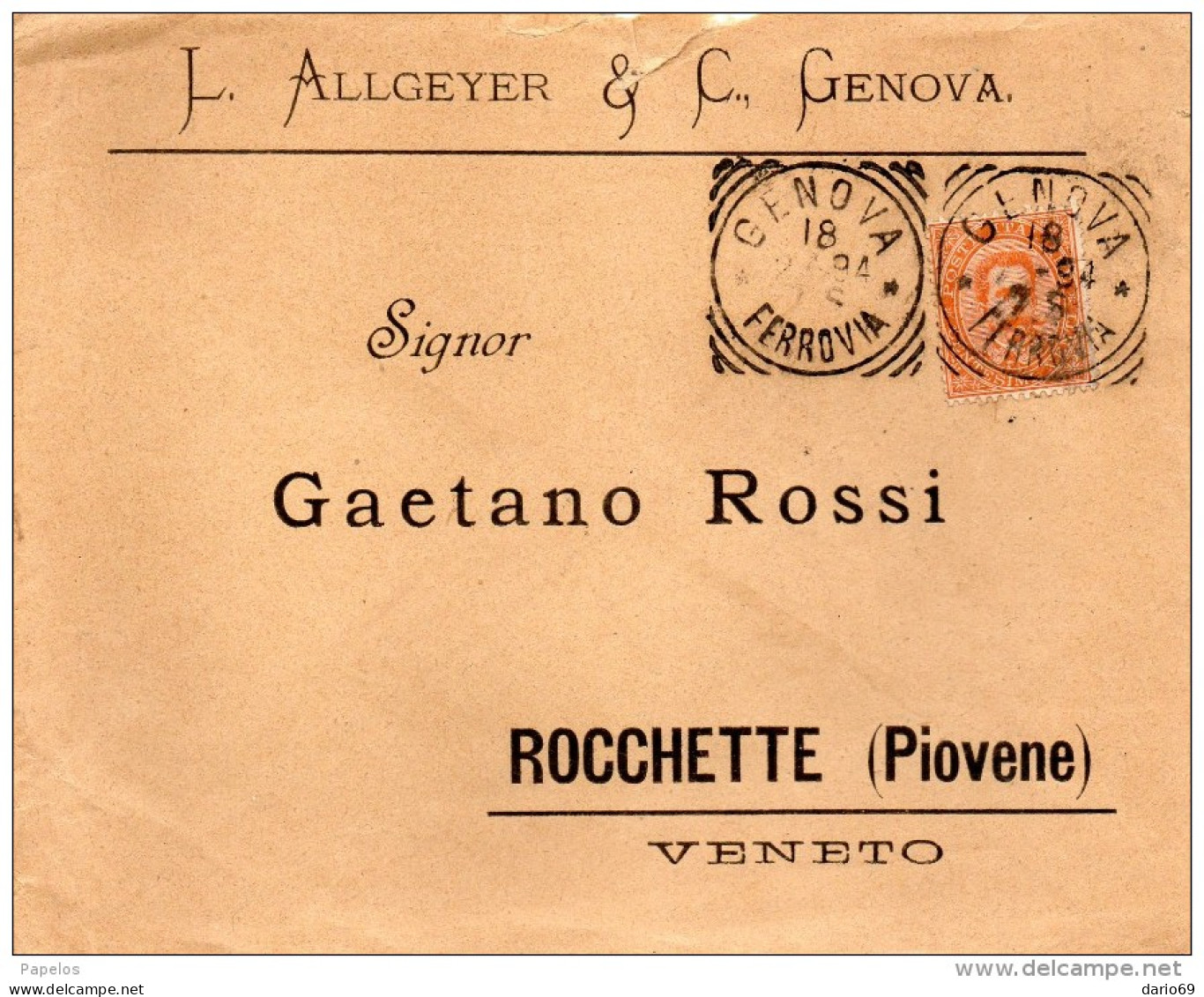 1894 LETTERA INTESTATA  CON ANNULLO GENOVA - Storia Postale