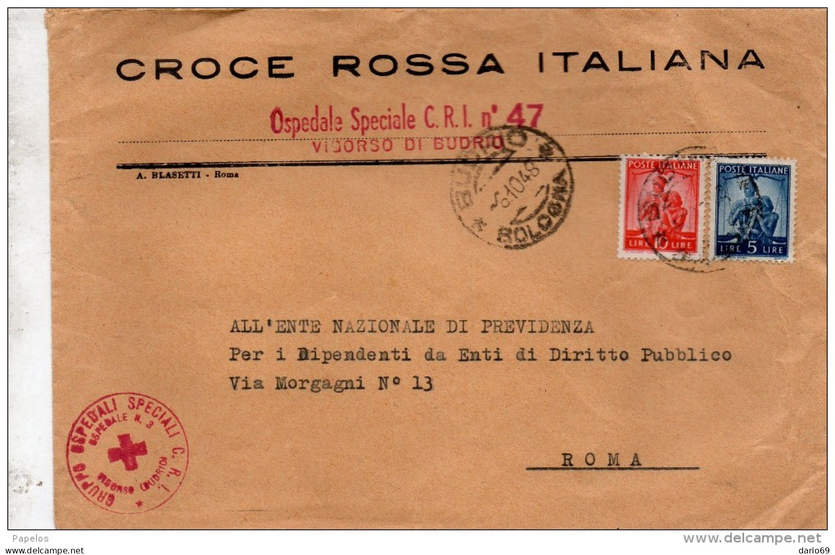 1948 LETTERA   INTESTATA  CROCE ROSSA ITALIANA CON ANNULLO BUDRIO BOLOGNA - 1946-60: Marcophilia