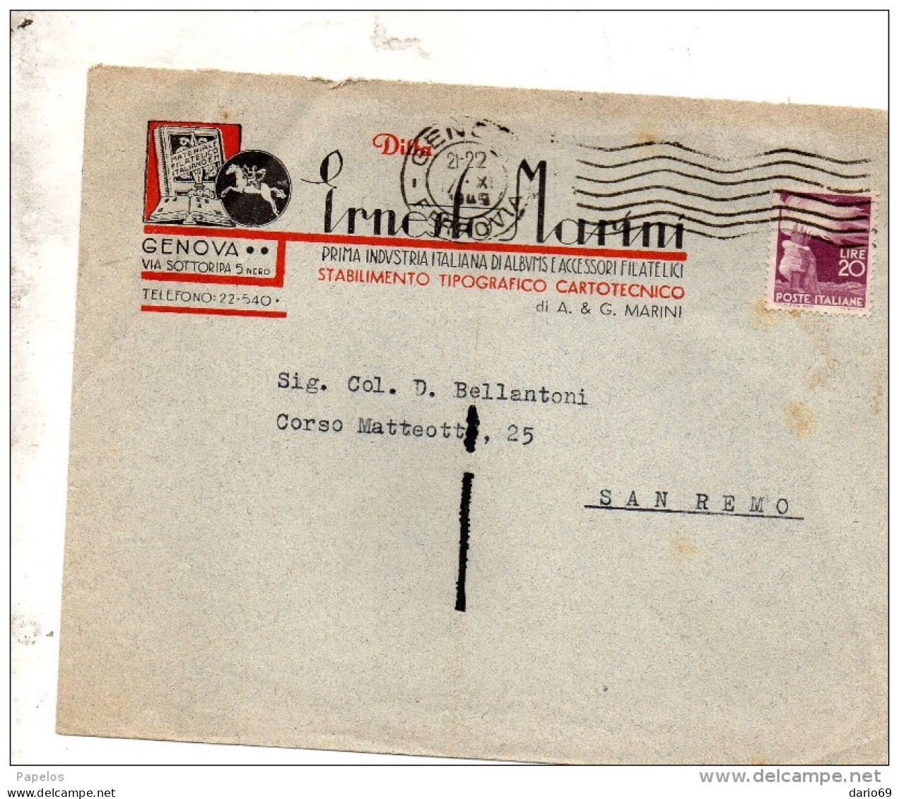 1949 LETTERA INTESTATA  MARINI CON ANNULLO GENOVA - 1946-60: Poststempel