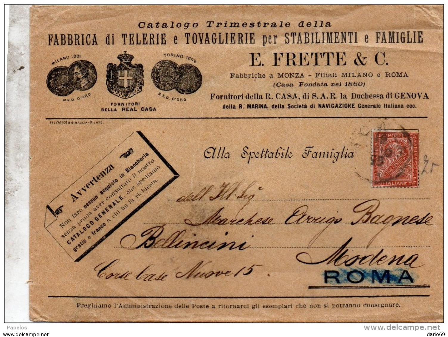 1895 LETTERA INTESTATA CON ANNULLO MONZA - Marcophilia