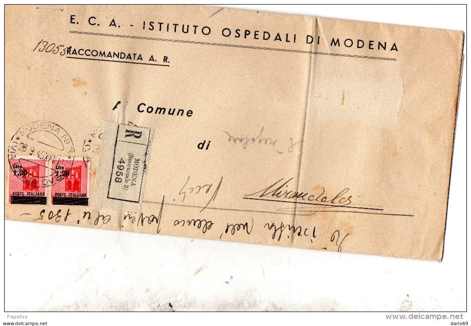 1945    LETTERA CON ANNULLO MODENA - Marcophilie