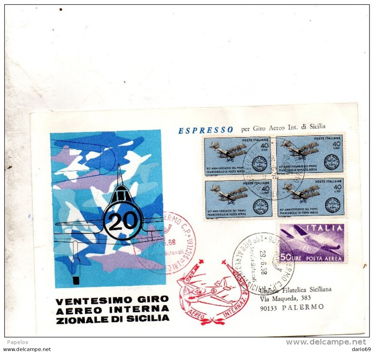 1968  LETTERA CON ANNULLO VENTESIMO GIRO AEREO DI SICILIA - 1961-70: Poststempel