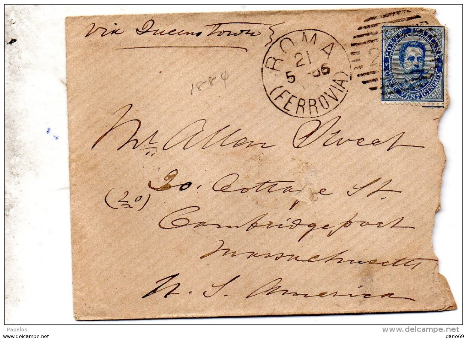 1889  LETTERA CON ANNULLO ROMA   -  U.S.A - Marcofilía