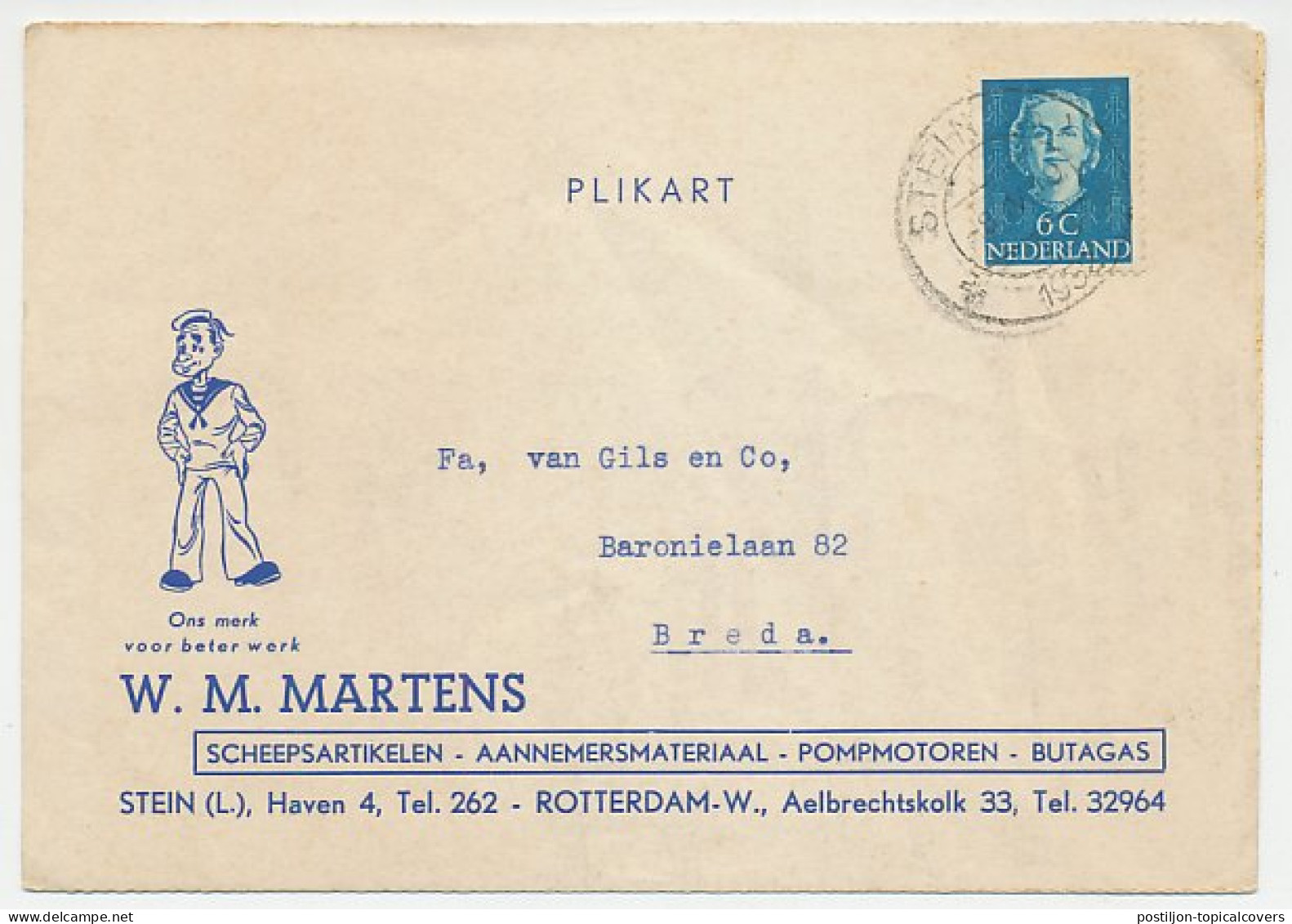 Firma Briefkaart Stein 1952 - Scheepsartikelen / Matroos - Non Classés