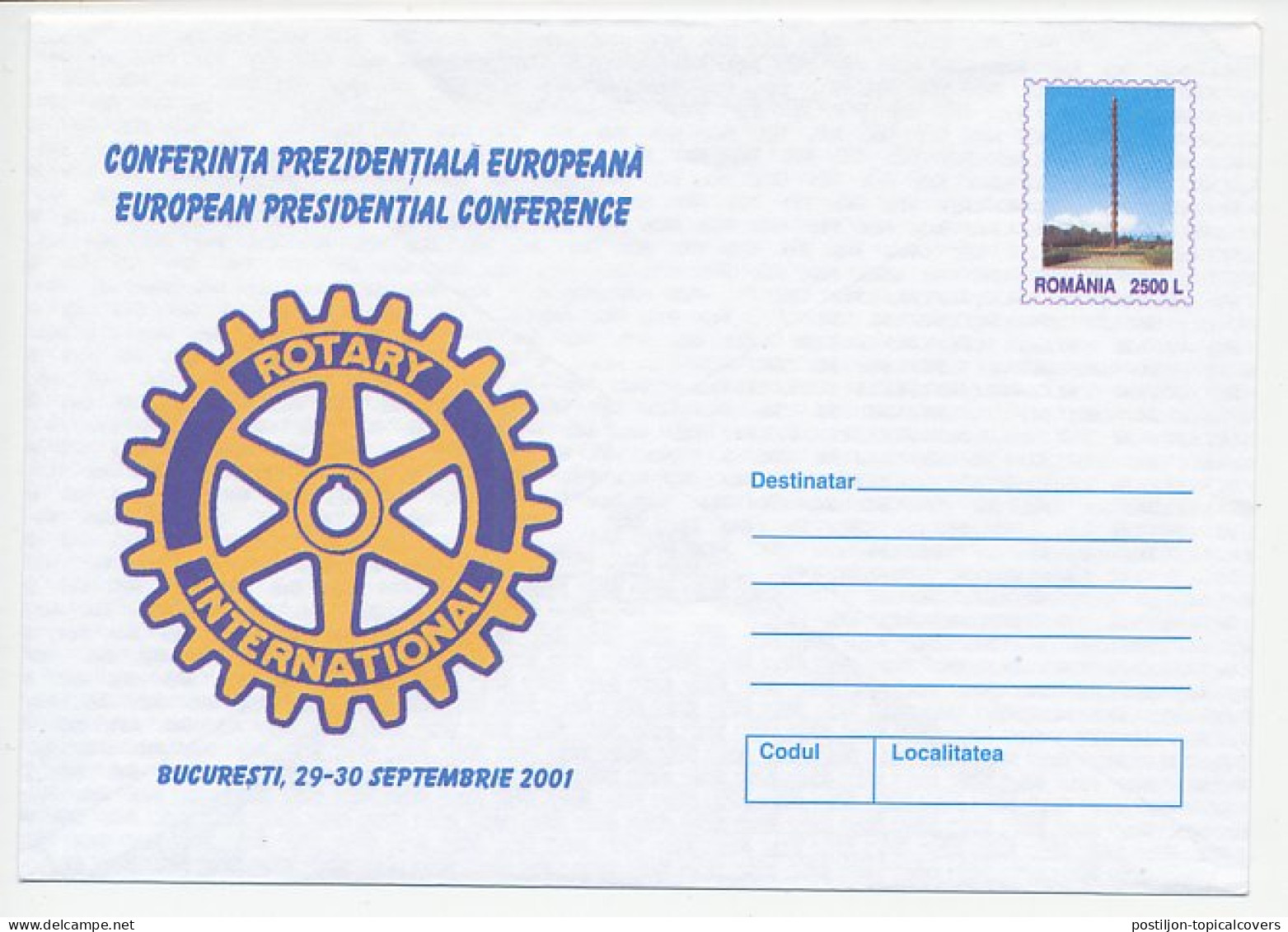 Postal Stationery Romania 2001 Rotary International - European Presidential Conference - Rotary, Club Leones
