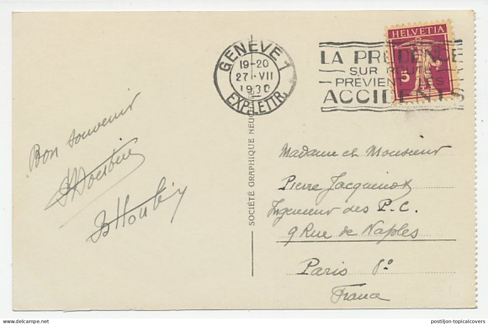 Card / Postmark Switzerland 1930 Traffic Safety - Andere & Zonder Classificatie