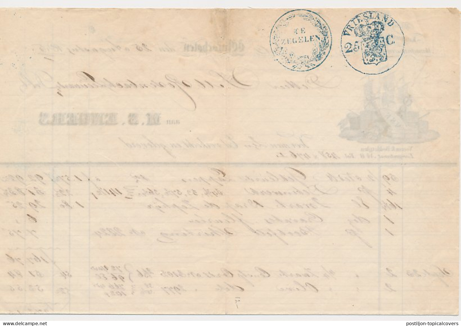 Fiscaal / Revenue - 25 C. Vriesland - 1845 - Vriesland - Fiscale Zegels