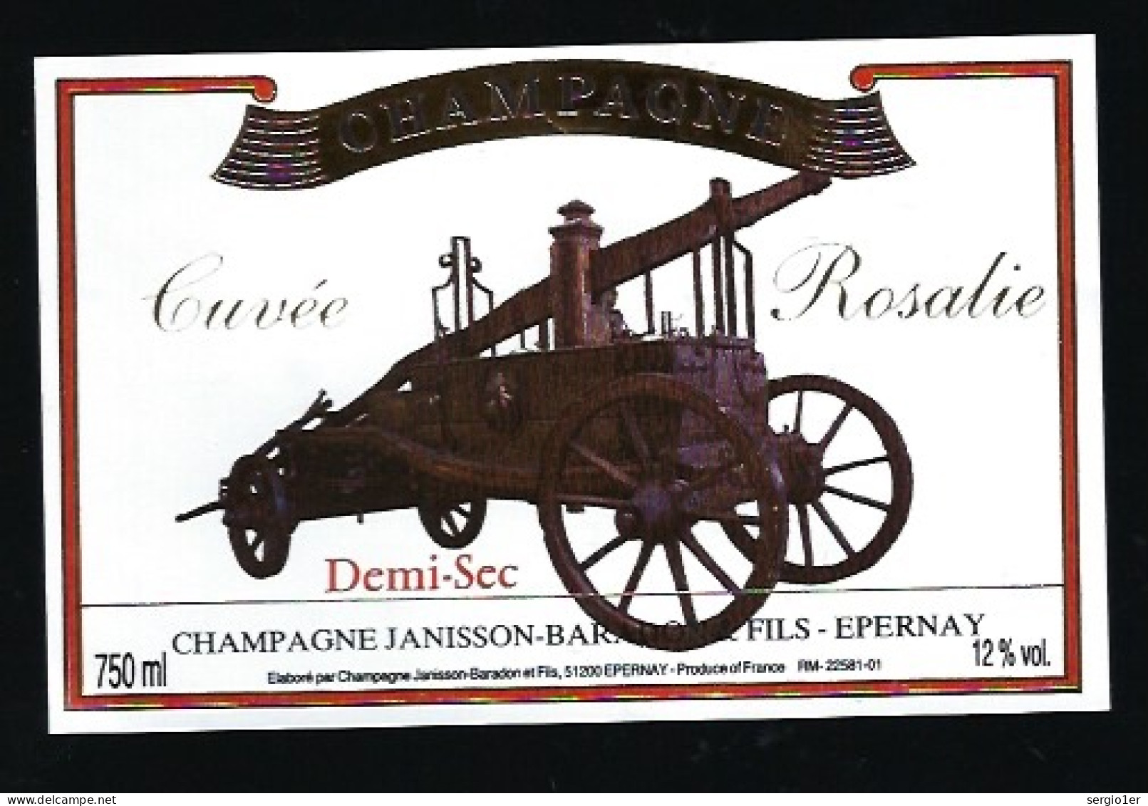 Etiquette Champagne Demi Sec  Cuvée Rosalie Sapeurs Pompiers Janisson Baradon Epernay  Marne 51 - Champagne