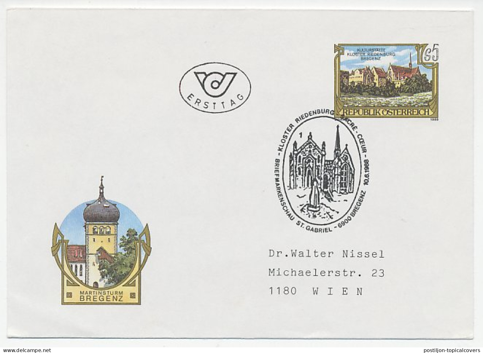 Postal Stationery Austria 1988 Monastery Riedenburg - Eglises Et Cathédrales