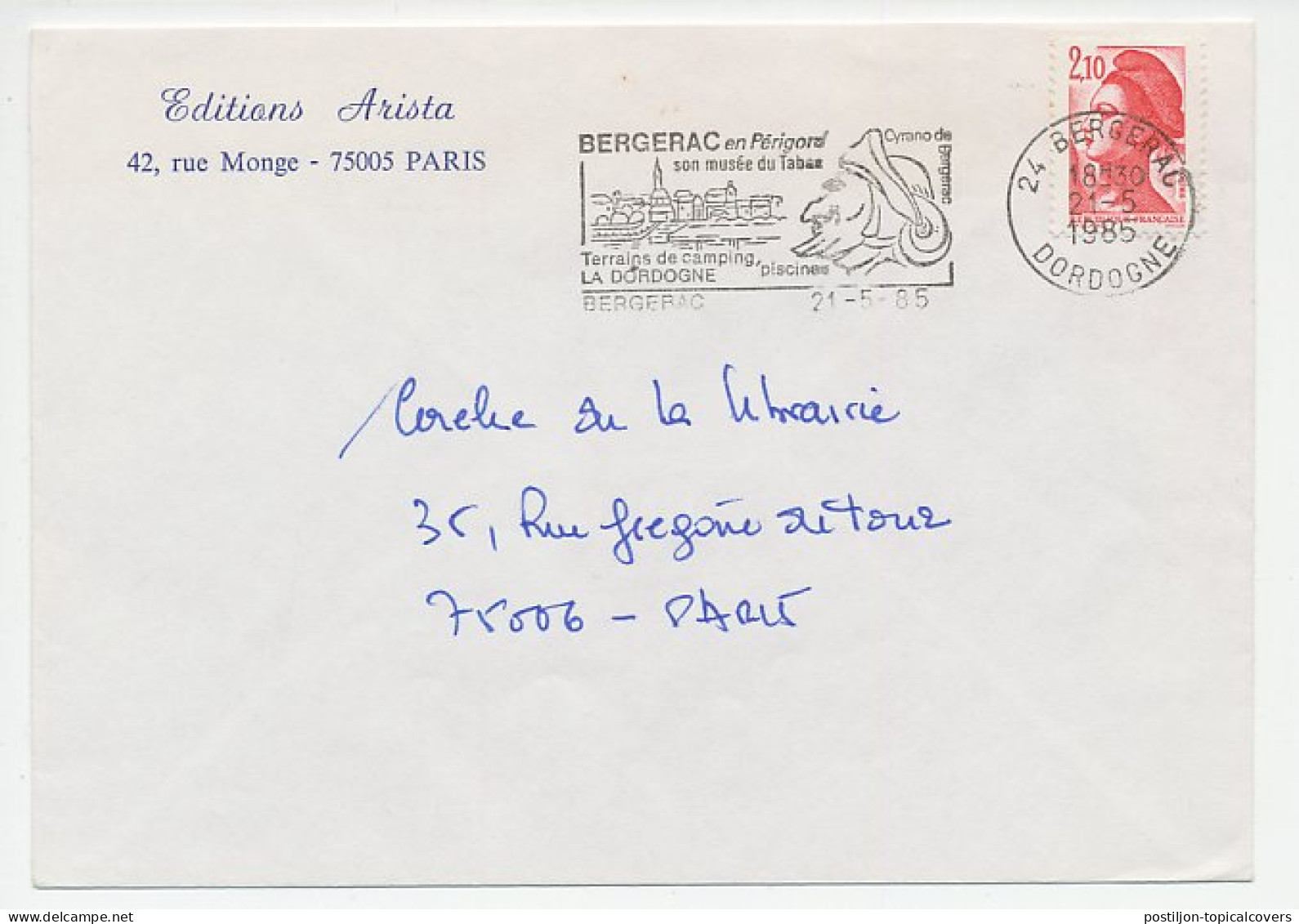 Cover / Postmark France 1985 Cyrano De Bergerac - Writer - Ecrivains