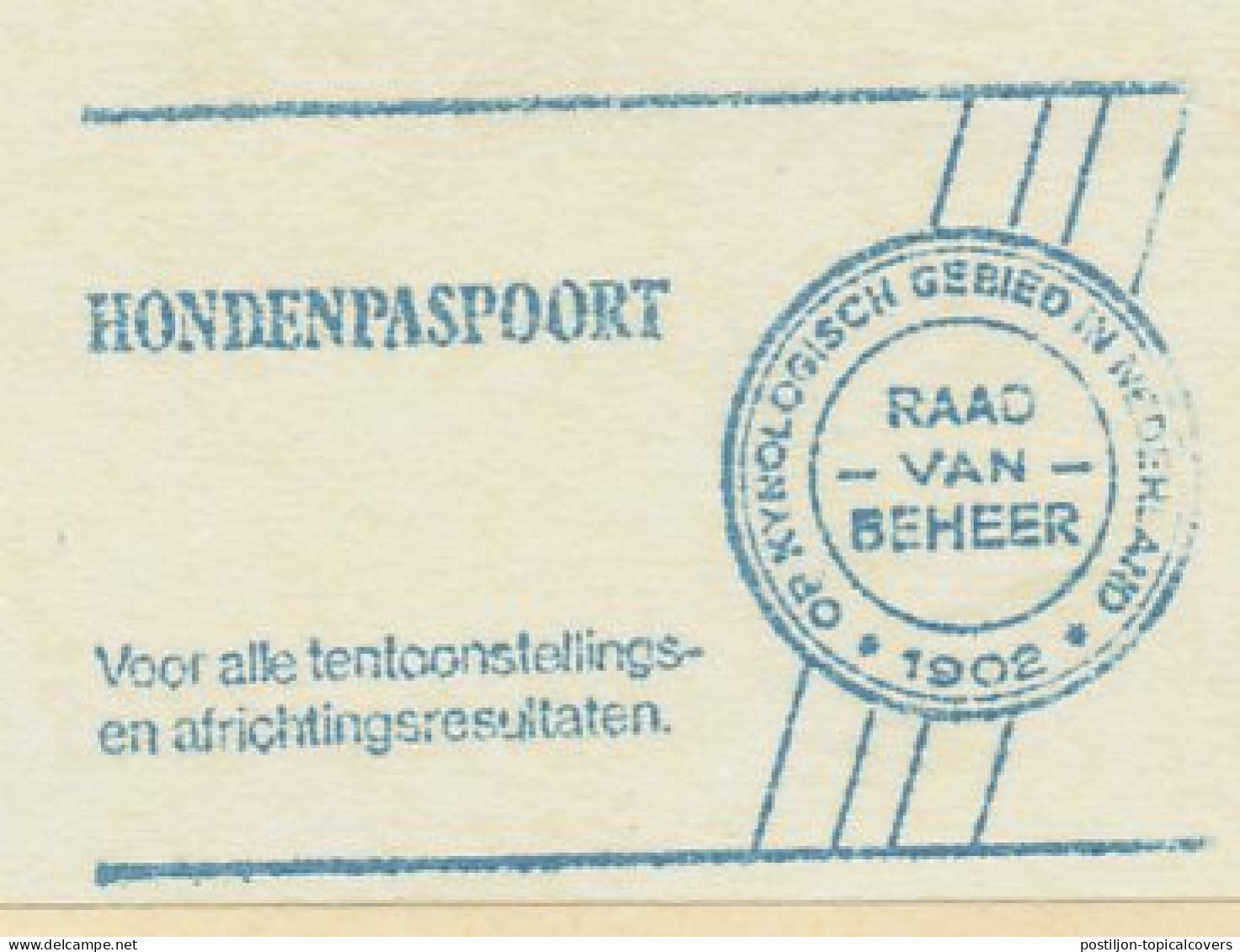Meter Cut Netherlands 1982 Dog Passport - Board Of The Dutch Kennel Club - Other & Unclassified