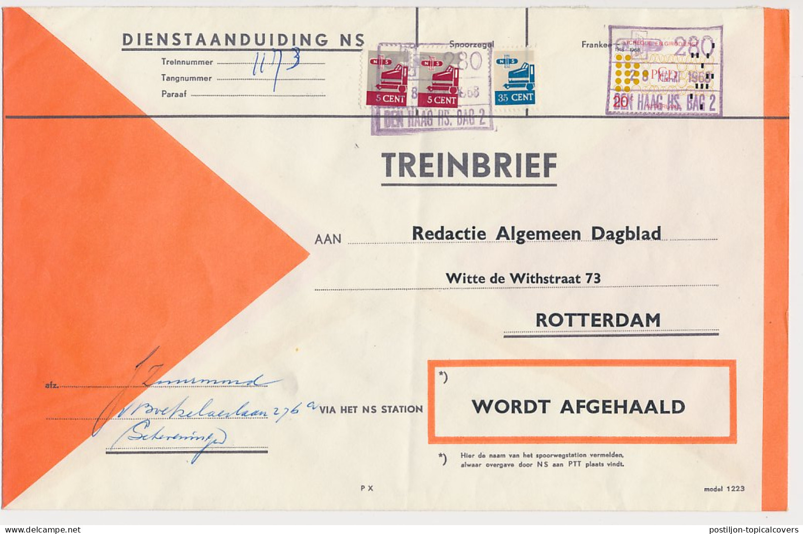 Treinbrief Den Haag - Rotterdam 1968 - Sin Clasificación