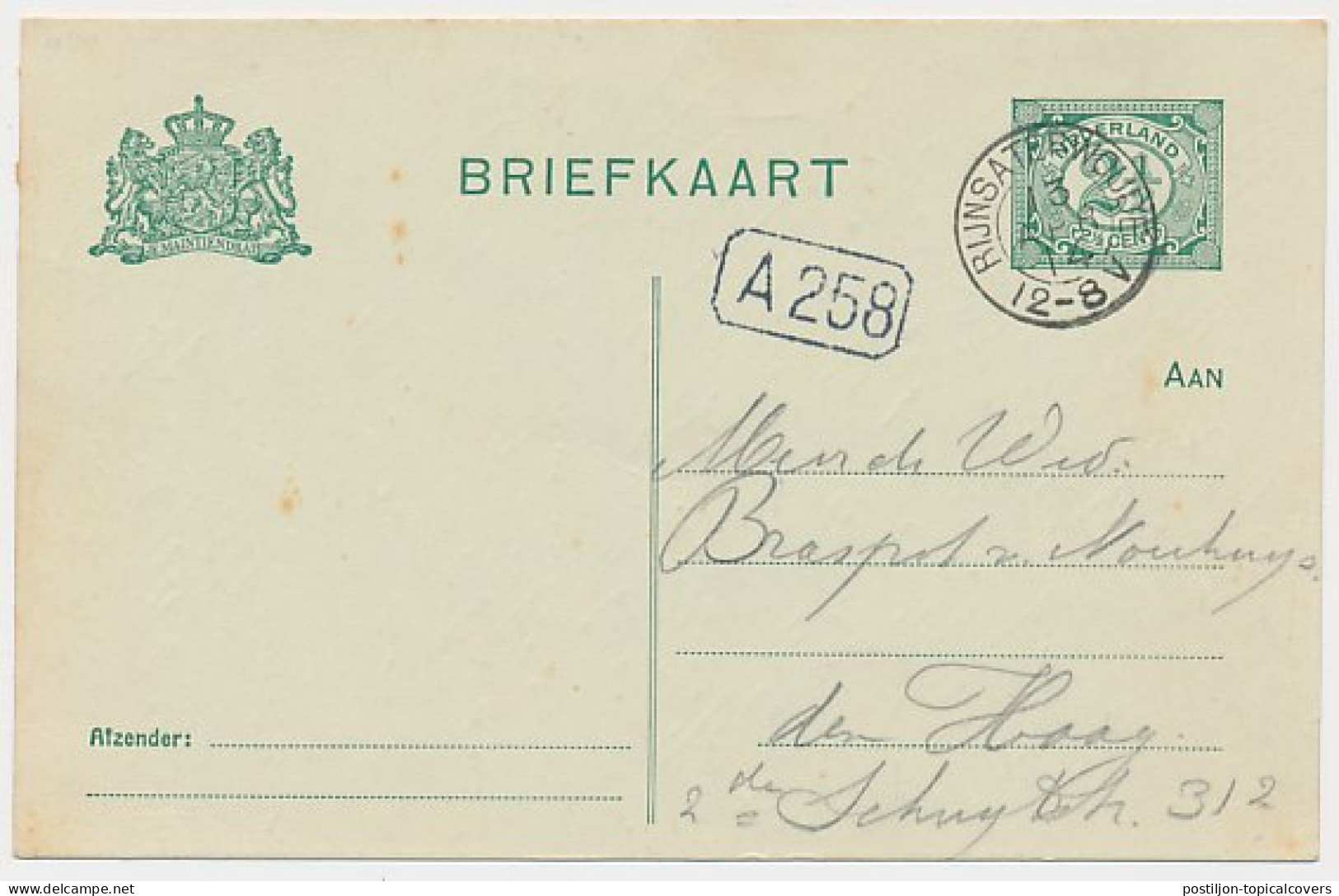Braasemermeer - Kleinrondstempel Rijnsaterwoude 1914 - Non Classés