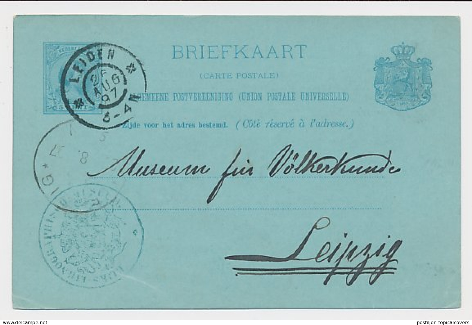 Briefkaart G. 29 Particulier Bedrukt Leiden - Duitsland 1897 - Postwaardestukken