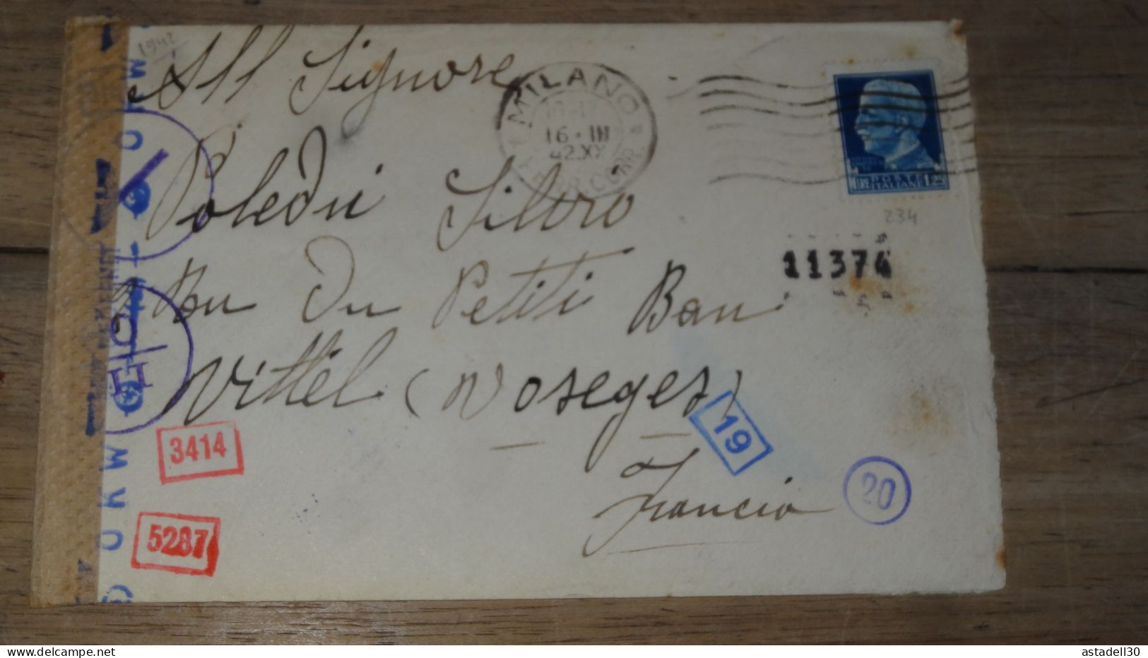 Enveloppe ITALIA, Censura, Milano 1942  ......... Boite1 ..... 240424-233 - Poststempel