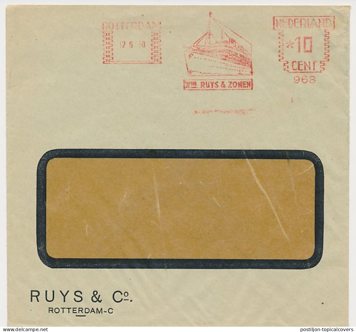 Meter Cover Netherlands 1950 Shipping Company Ruys And Sons - Barcos