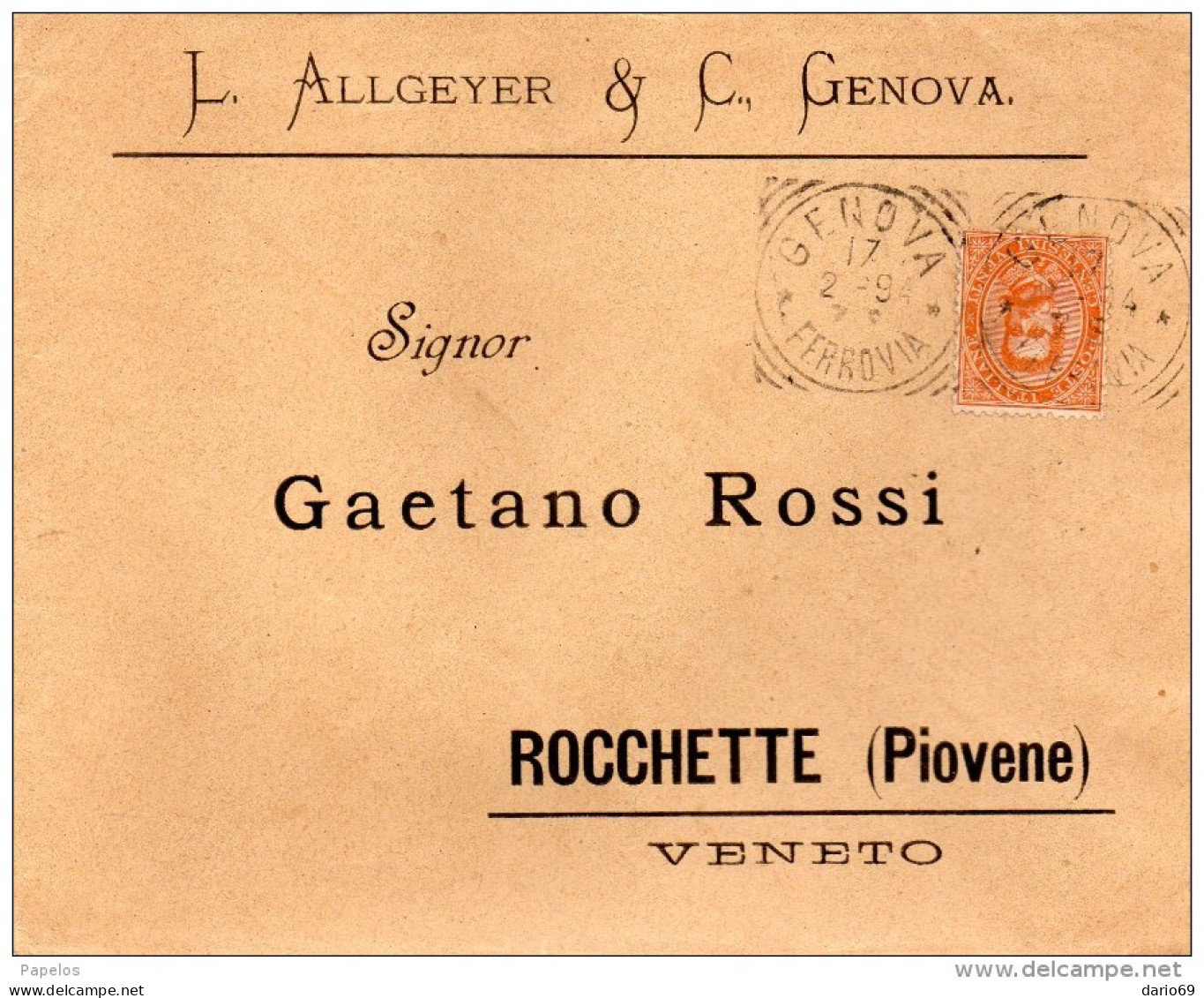 1894  LETTERA INTESTATA   CON ANNULLO GENOVA - Marcophilia