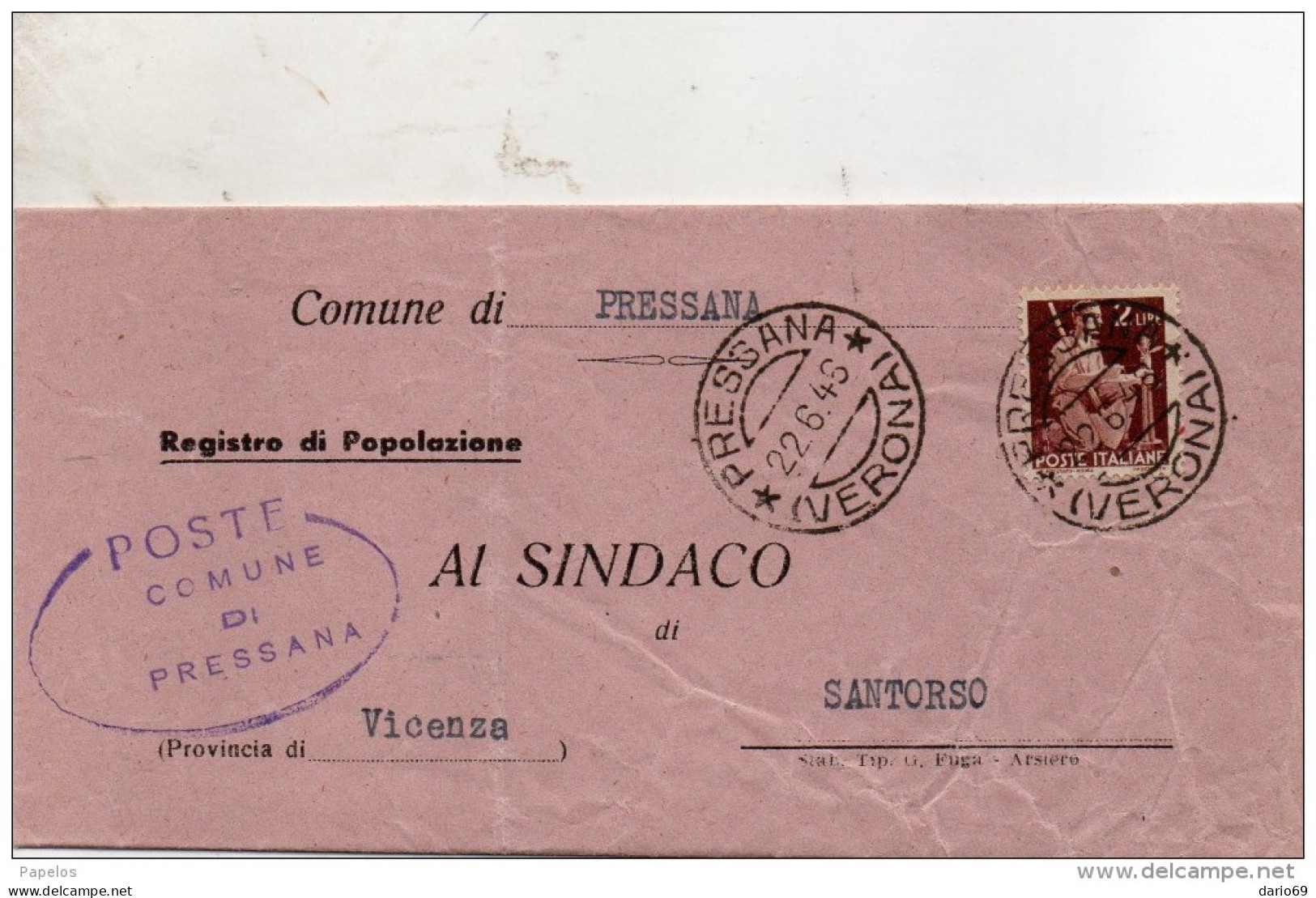1946 LETTERA CON ANNULLO PRESSANA VERONA - 1946-60: Poststempel