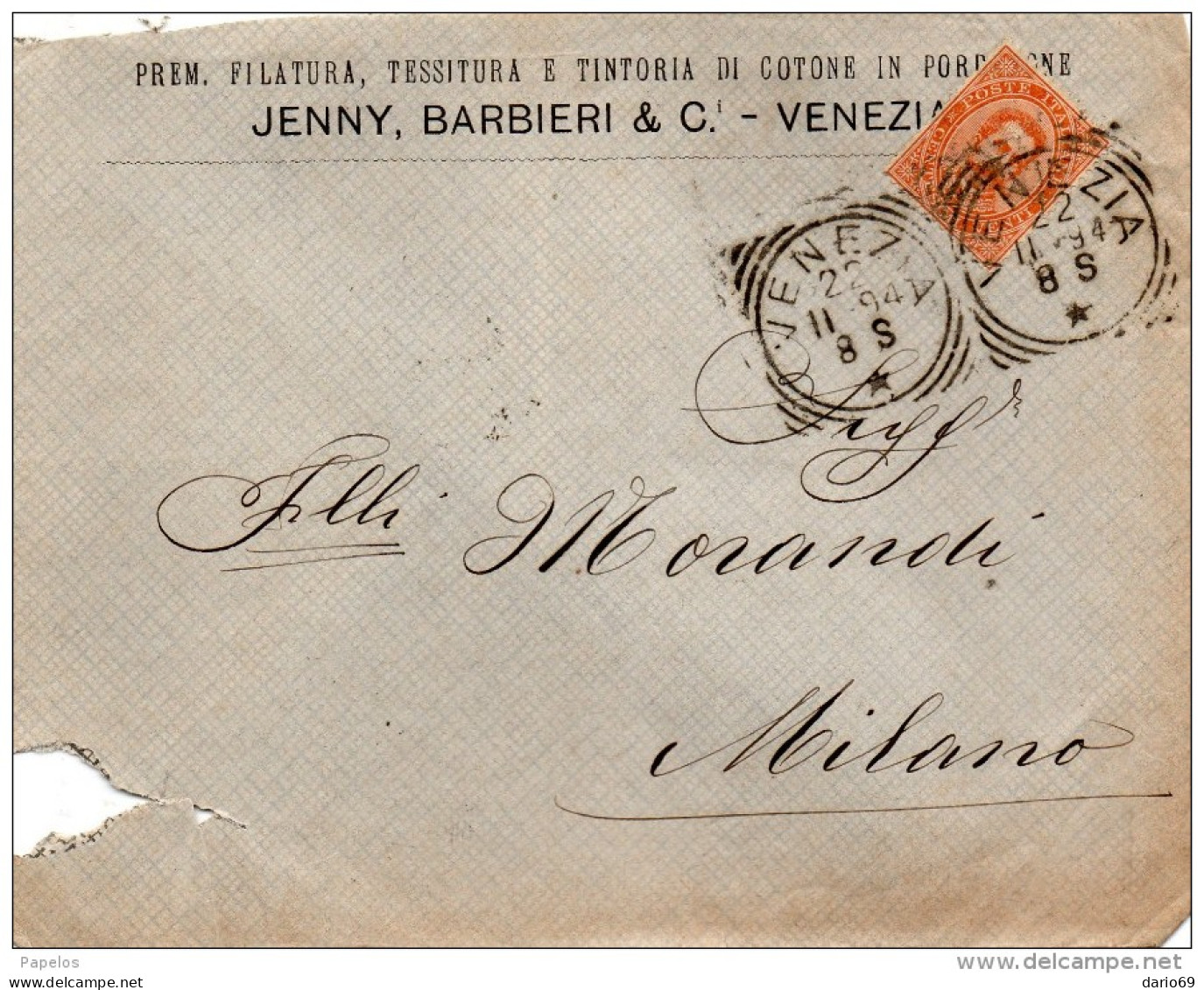 1894  LETTERA INTESTATA CON ANNULLO  VENEZIA - Storia Postale