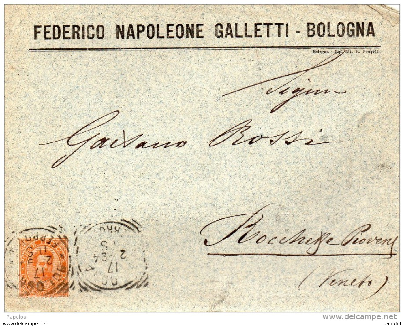 1894  LETTERA INTESTATA CON ANNULLO  BOLOGNA - Marcophilie