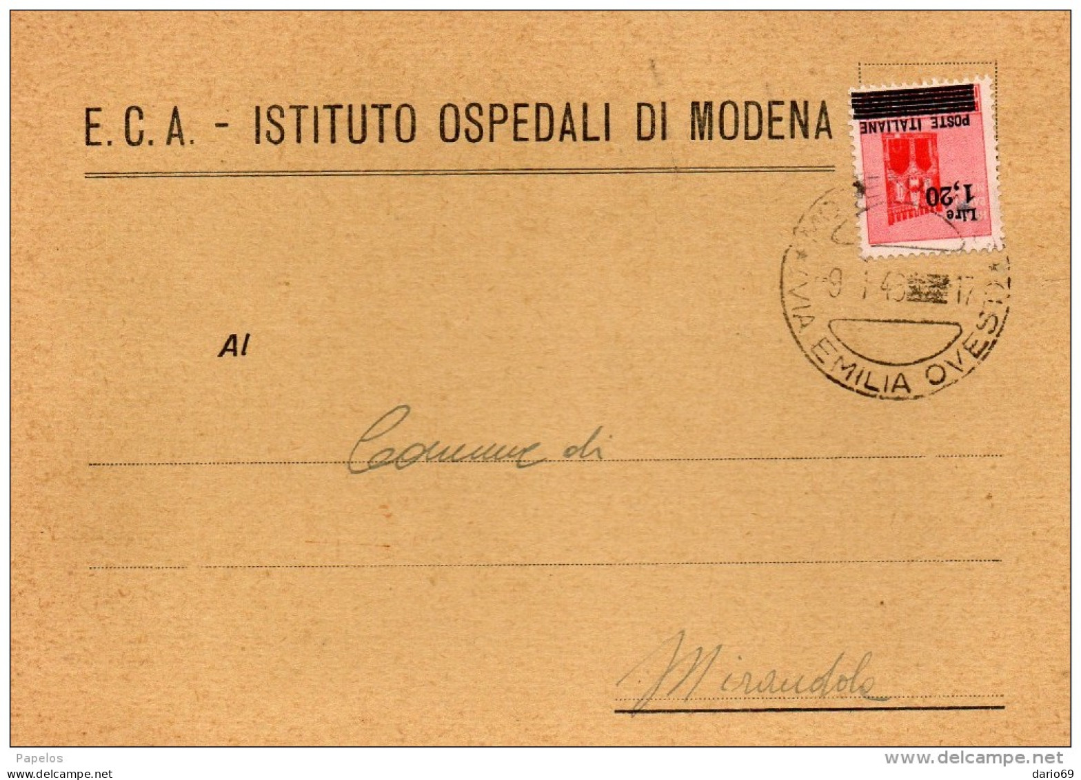 1945  CARTOLINA  CON ANNULLO MODENA - Marcophilie