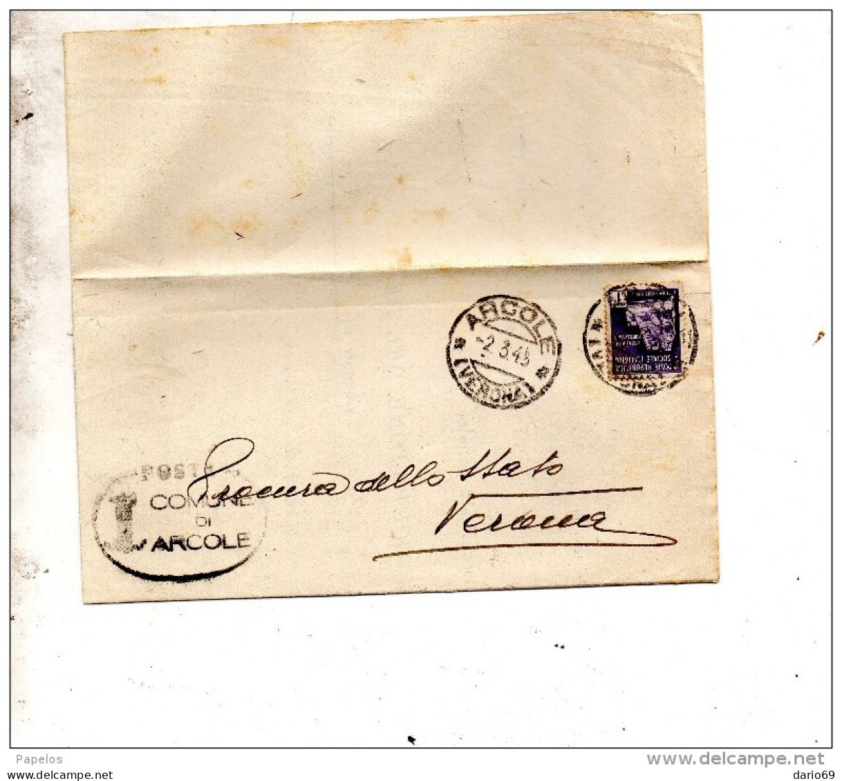 1945  LETTERA CON ANNULLO ARCOLE VERONA - Storia Postale