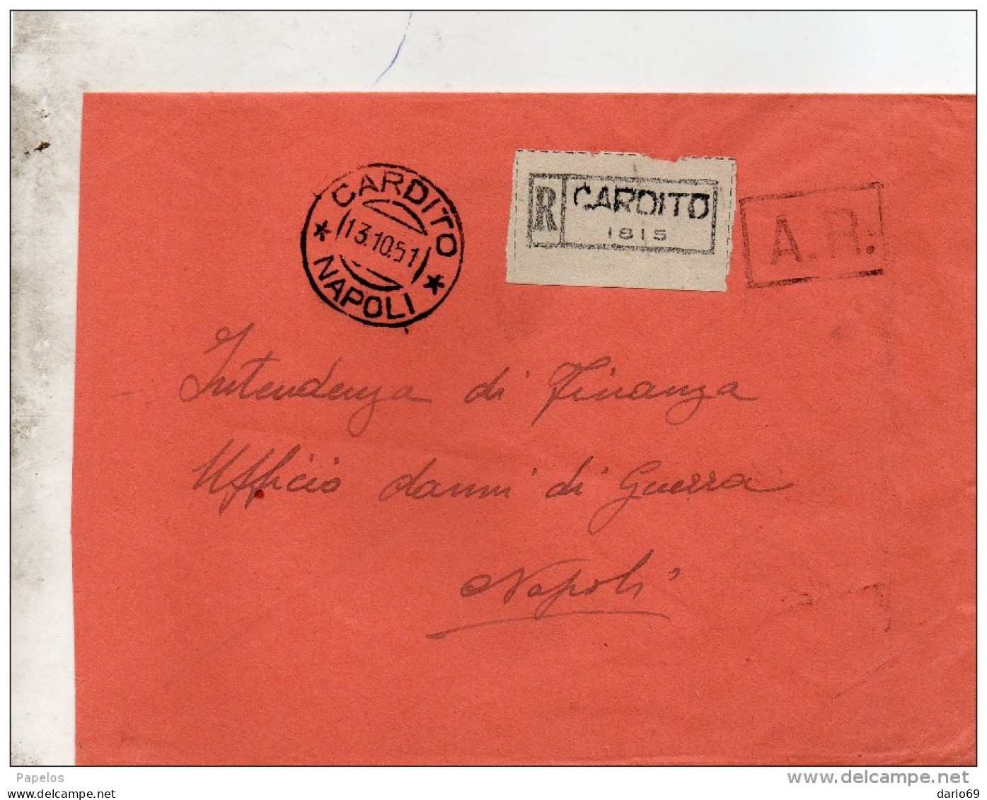 1951  LETTERA RACCOMANDATA CON ANNULLO CARDITO NAPOLI - 1946-60: Marcophilie