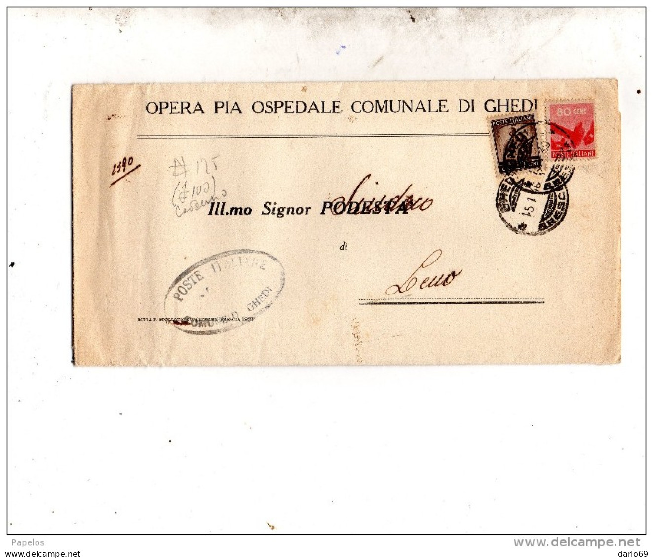 1946  LETTERA CON ANNULLO GHEDI BRESCIA - 1946-60: Marcofilie