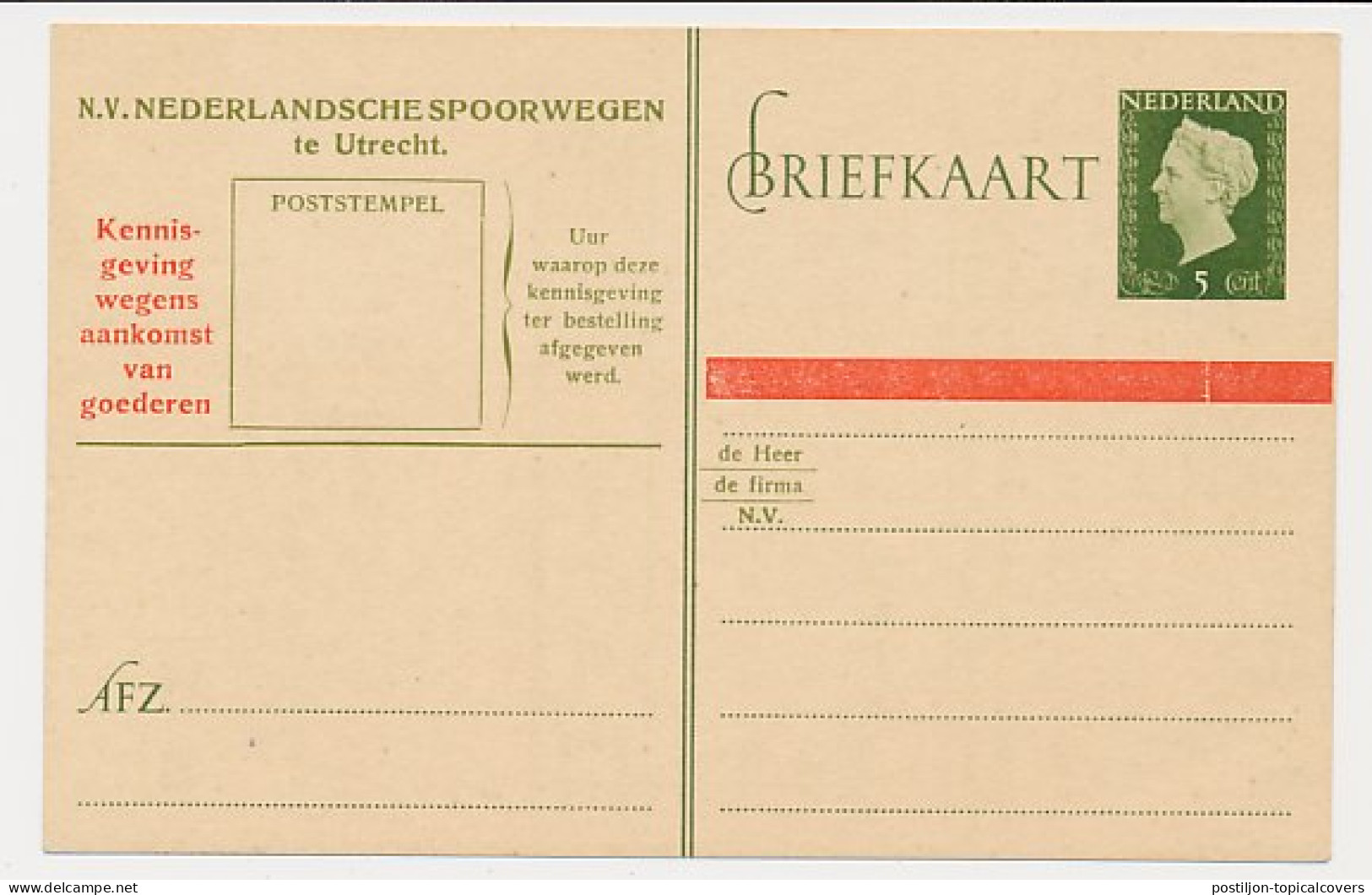 Spoorwegbriefkaart G. NS291a A - Postwaardestukken