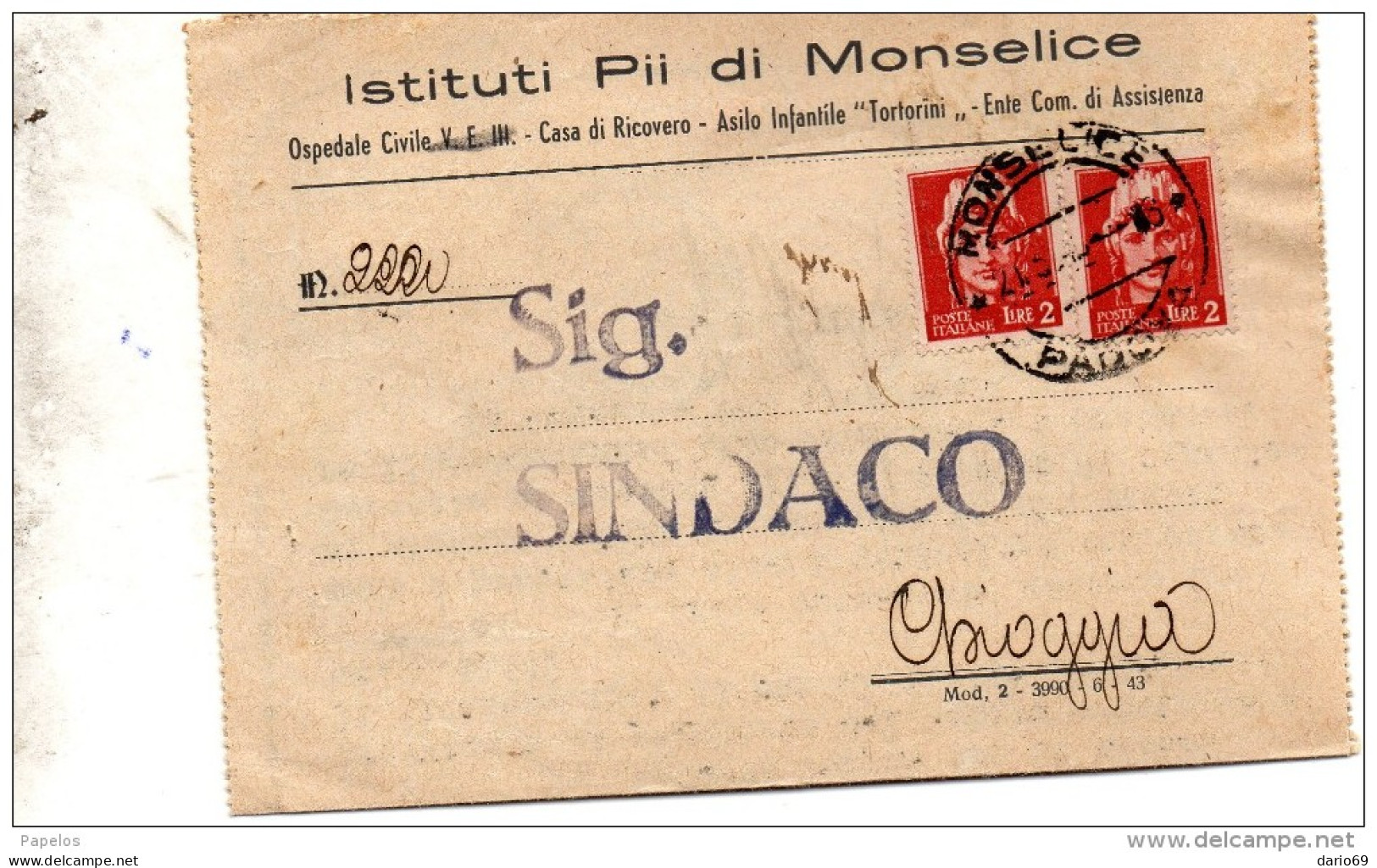 1946  CARTOLINA CON ANNULLO MONSELICE PADOVA - Marcophilie