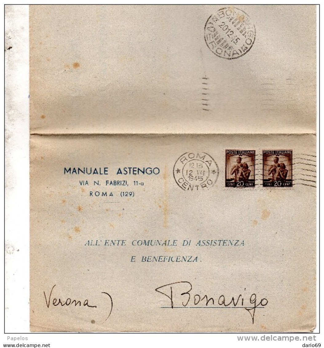 1945  LETTERA CON ANNULLO ROMA - Marcofilie