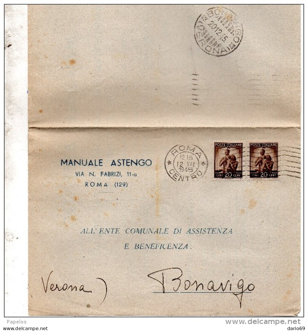 1945  LETTERA CON ANNULLO ROMA - Storia Postale