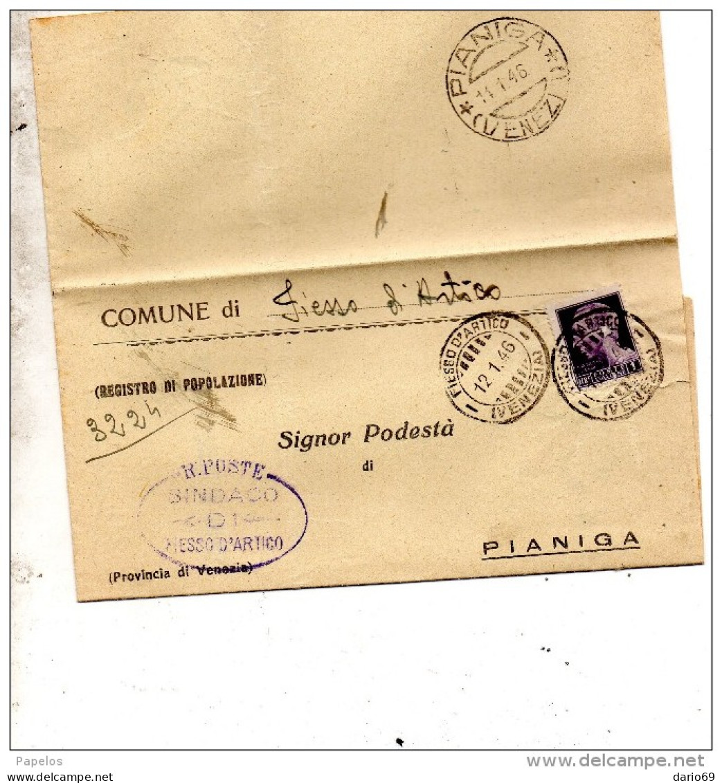 1946  LETTERA CON ANNULLO FIESSO D'ARTICO VENEZIA - Marcofilie