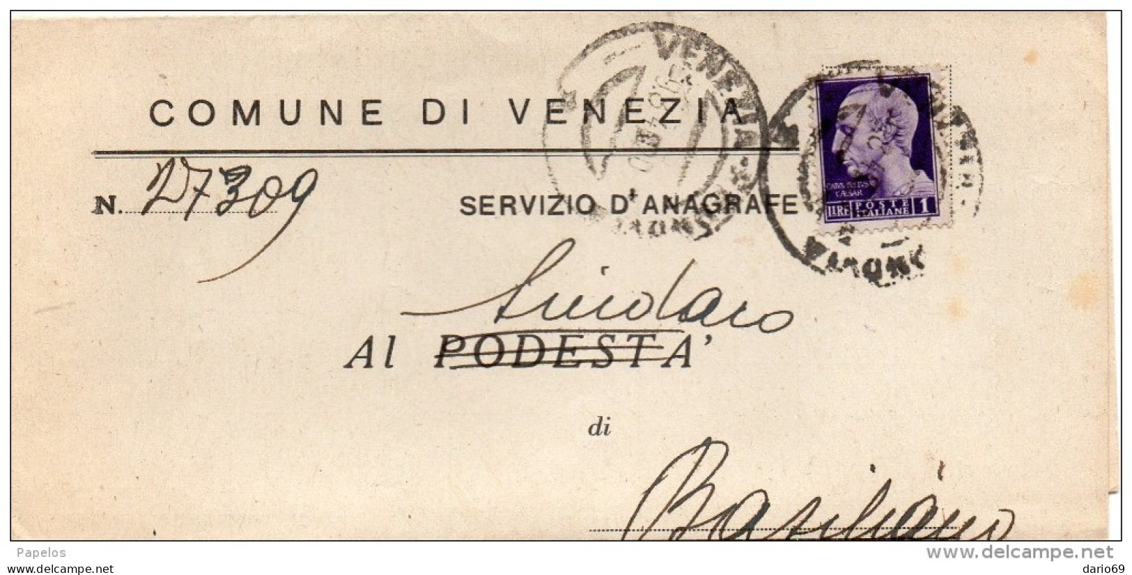 1945  LETTERA CON ANNULLO VENEZIA - Marcofilía