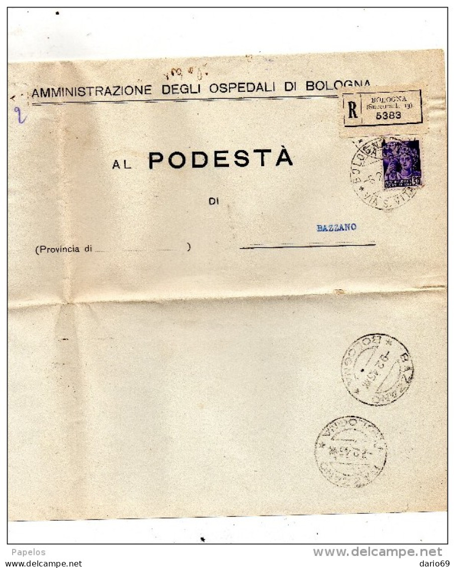 1946  LETTERA CON ANNULLO  BOLOGNA  + BAZZANO - Marcofilía