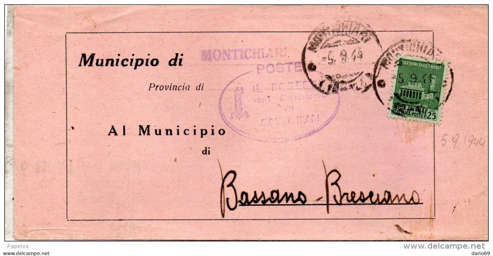 1944  LETTERA CON ANNULLO   MONTICHIARI BRESCIA - Marcophilia