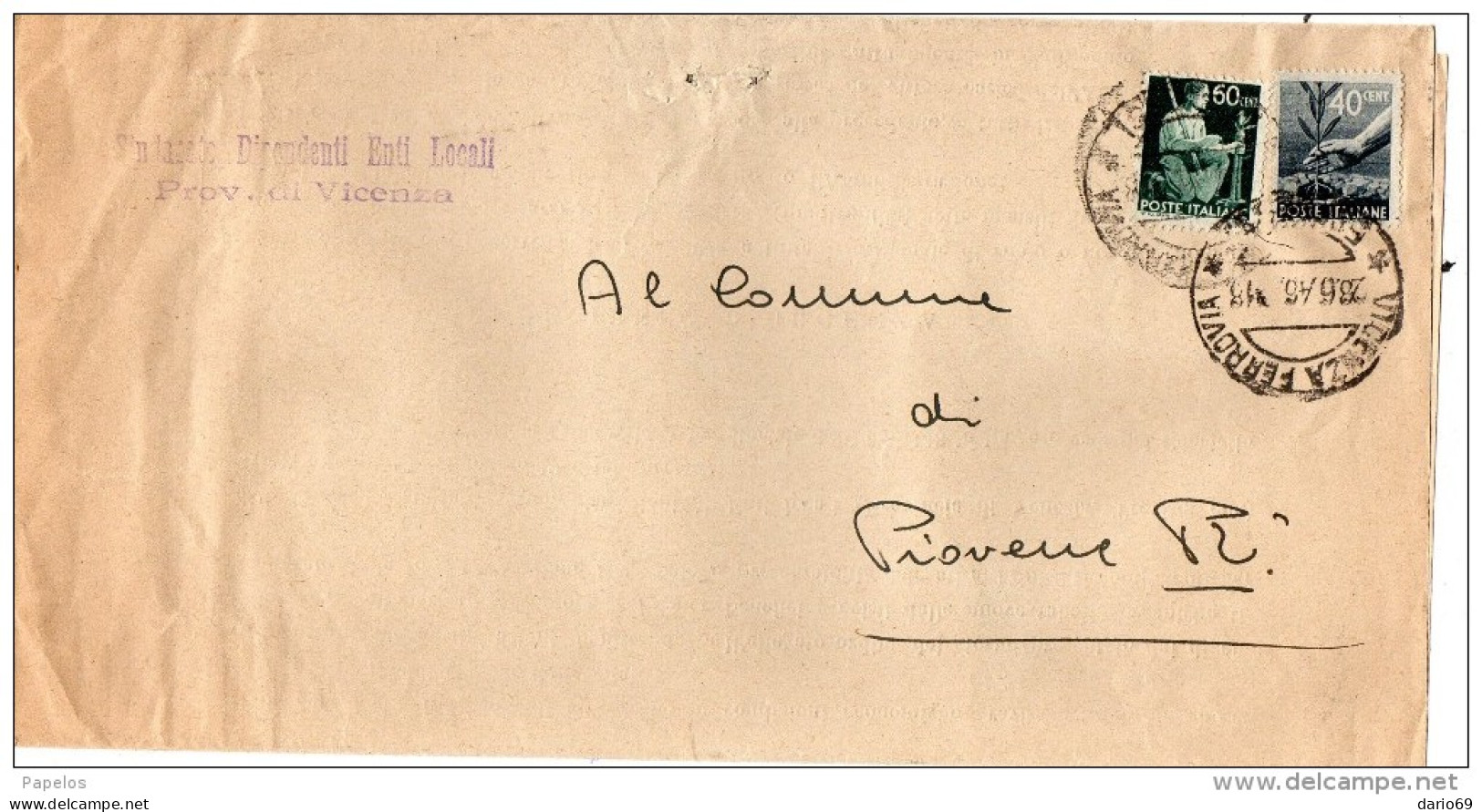 1946  LETTERA CON ANNULLO VICENZA - 1946-60: Poststempel