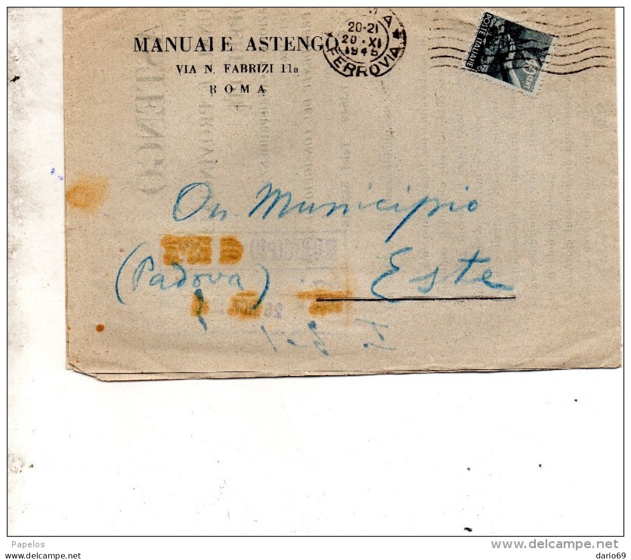 1945  LETTERA CON ANNULLO  ROMA - Marcofilía