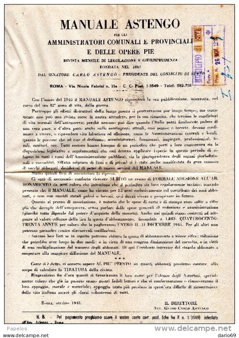 1945  LETTERA CON ANNULLO  ROMA - Marcofilía